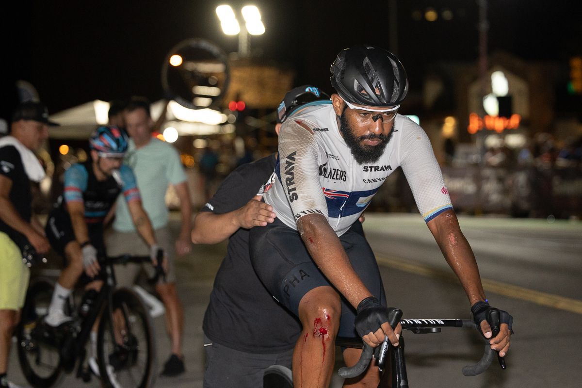 Nasani Hennis (Miami B1azers) was also caught up in the mid-race rash and had to be reinserted.