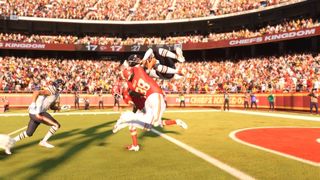 Madden NFL 24 screenshot featuring a football player taking a hit