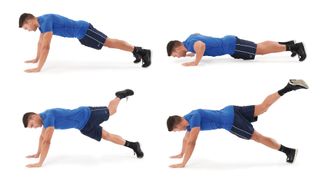 Man demonstrating how to do a scorpion push-up