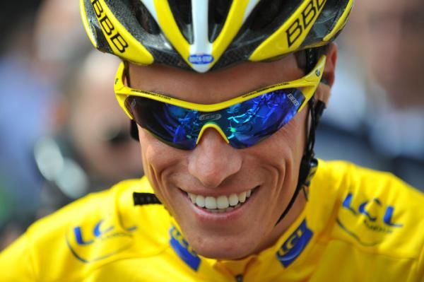 Sylvain Chavanel (Quick Step) couldn't stop smiling on his first day in yellow.