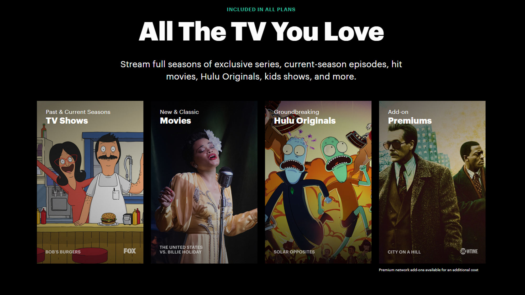 Screenshot of Hulu's website homepage