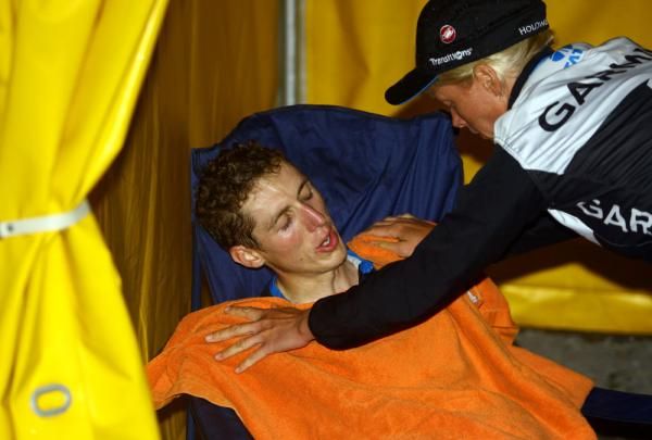 Daniel Martin is attended to after a tough finish