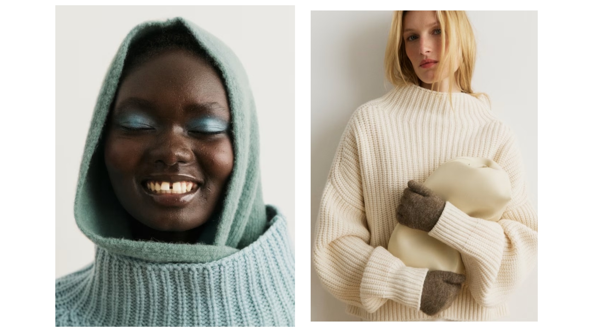 S&egrave;zane models wearing cozy fall favorites and sweaters