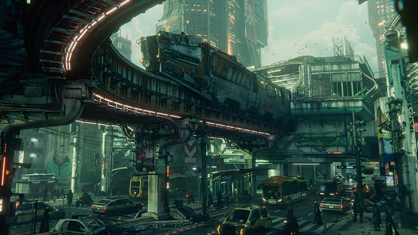 A sci-fi city scene rendered in 3D