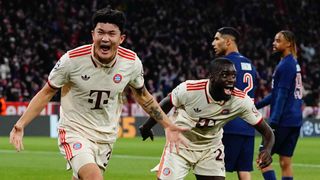 Kim Min-jae celebrates scoring in the most recent PSG vs Bayern Munich meeting in November 2024