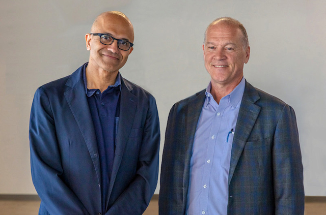 Microsoft CEO Satya Nadella with AT&T Communications CEO John Donovan. 