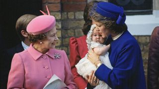 Queen Elizabeth II With Queen Anne-marie Of Greece At The Christening Of Her Daughter Princess Theodora In London