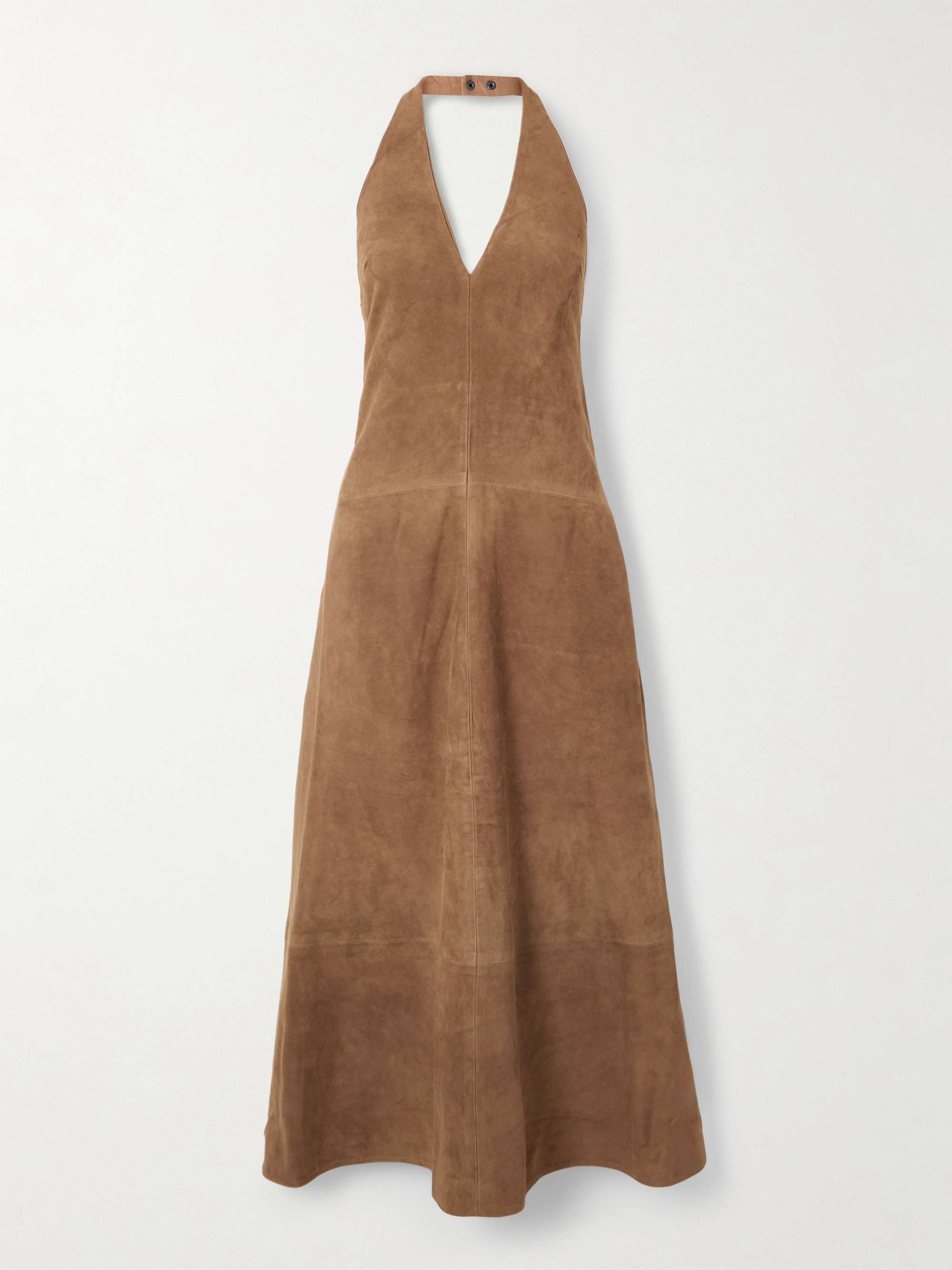 Paneled Suede Halterneck Maxi Dress