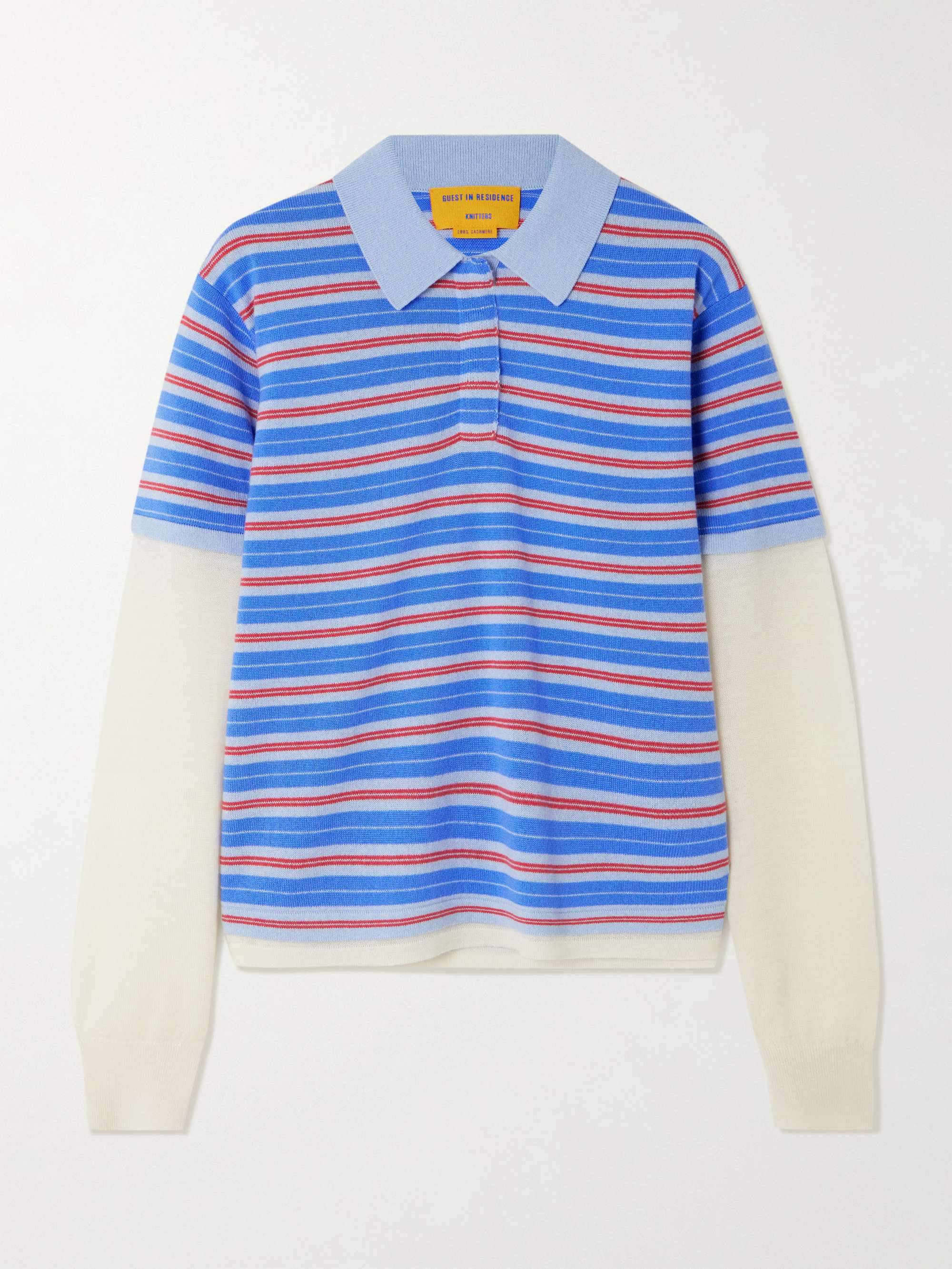 Layered Striped Cashmere Polo Shirt