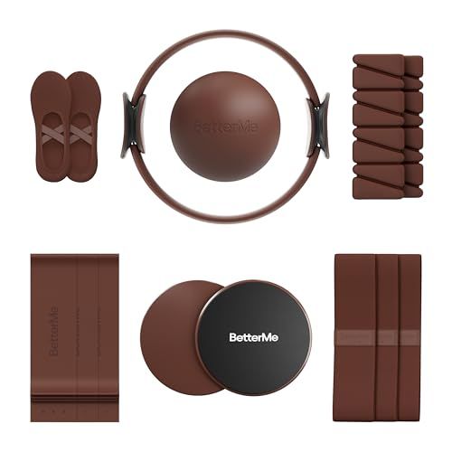 Betterme Pilates Studio Kit &ndash; Pilates Ring, Pilates Ball, Resistance Bands & Sliders &ndash; Complete Pilates Equipment Set for Women &ndash; Home & Studio Pilates Workout Kit (chocolate Brown)
