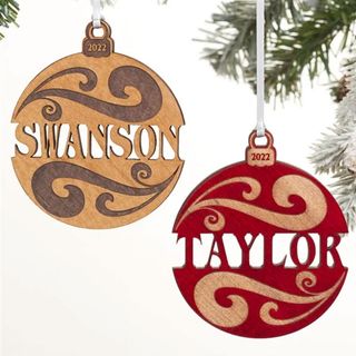 Two personalized named wooden ornaments