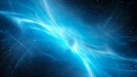 Blue glowing interstellar plasma field in deep space, computer generated abstract background, 3D rendering.