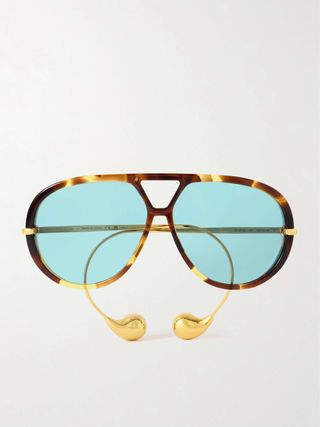 Embellished Aviator-Style Tortoiseshell Recycled-Acetate and Gold-Tone Sunglasses