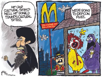 Political Cartoon U.S. Iran Revenge Trump McDonalds