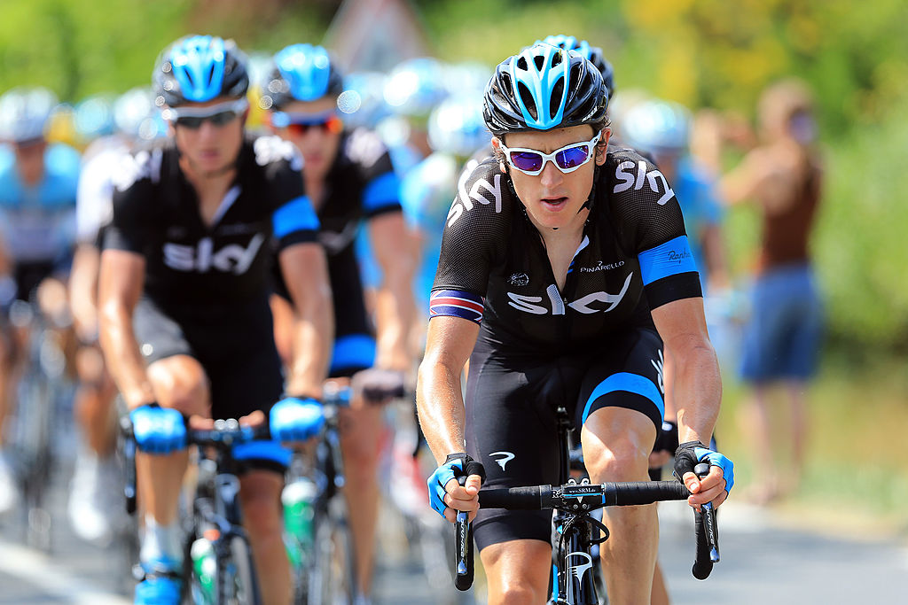 LYON, FRANCE - JULY 13: Geraint Thomas of Great Britain and SKY Procycling in action during stage fourteen of the 2013 Tour de France, a 191KM road stage from Saint-Pourcain-sur-Sioule to Lyon, on July 13, 2013 in Lyon, France. (Photo by Doug Pensinger/Getty Images)