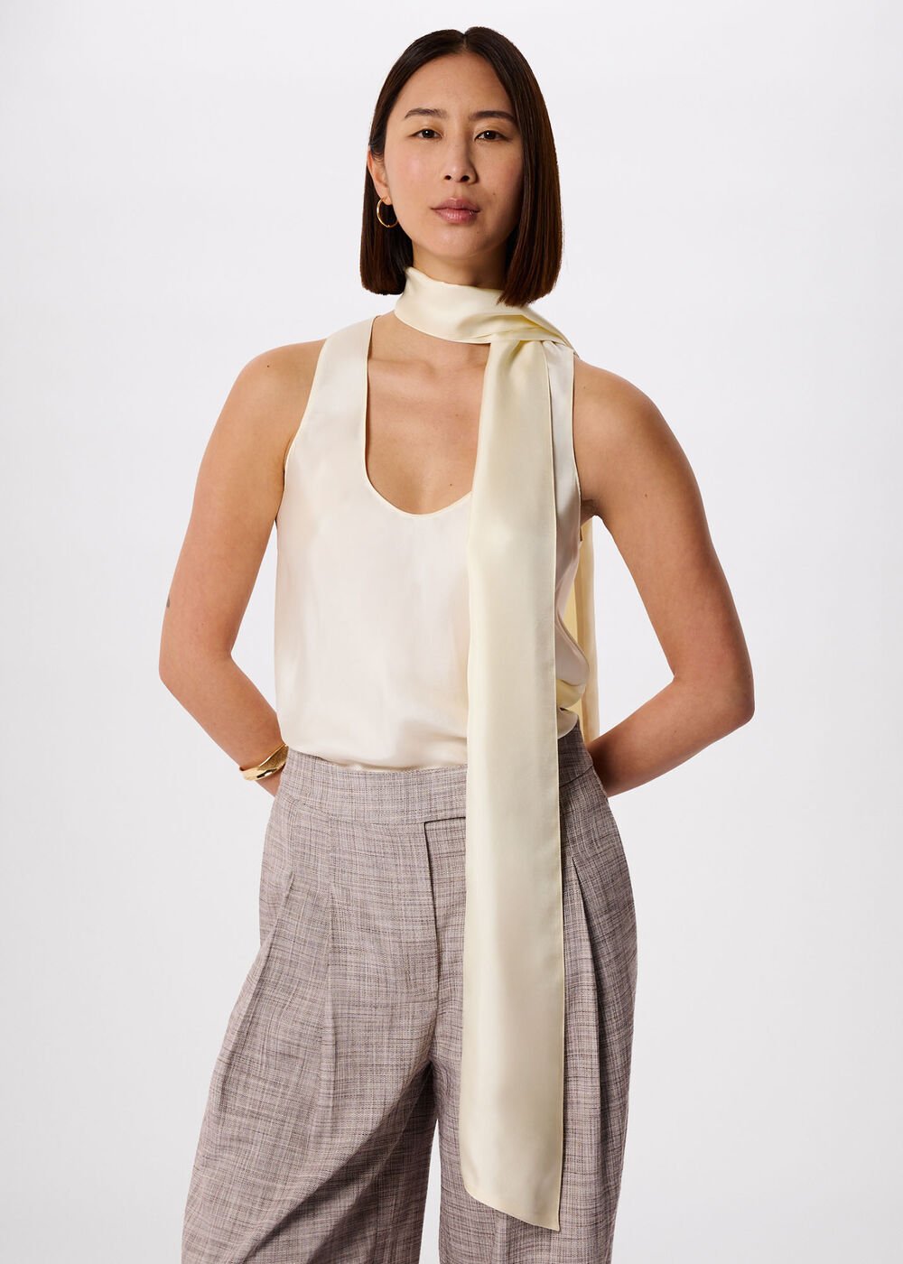 Ivory Silk Scarf Vest Top
