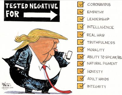 Political Cartoon U.S. Trump tests negative checklist honesty leadership coronavirus