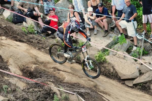 Dan Stanbridge races down the rock face.