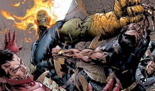 Super-Skrull fighting Iron Man and Sub-Mariner