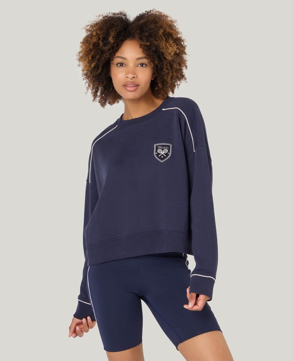 Cotton Sweatshirt With Crest Embroidery in Navy