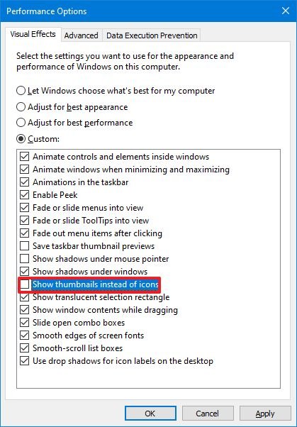 Disable Show Thumbnails Instead Icons option