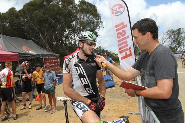 Paul van der Ploeg is interviewed after the finish