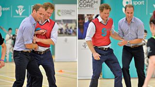Princes William and Harry playing football