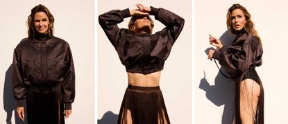 Jennifer Garner, the actress, icon and Marie Claire UK cover star poses in a black fringed Elisabetta Franchi outfit