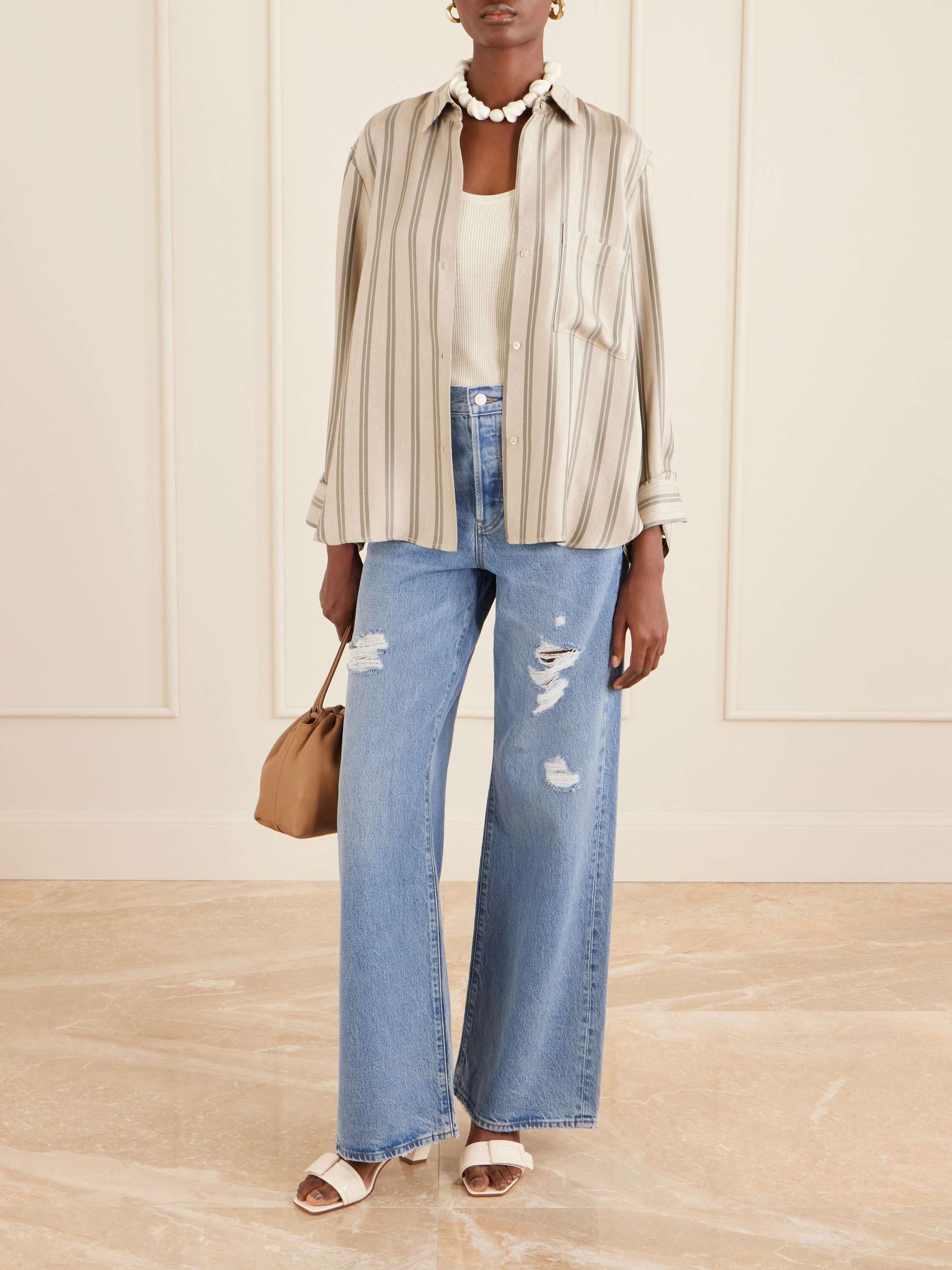 Low Slung Relaxed Wide Distressed Low-Rise Wide-Leg Jeans