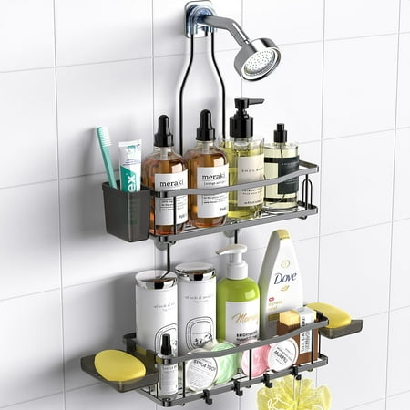 Tinana Hanging Shower Caddy, Rustproof Shower Shelf Racks Over Shower Head - No Drilling Bathroom Organizer for Shampoo With Soap Holder