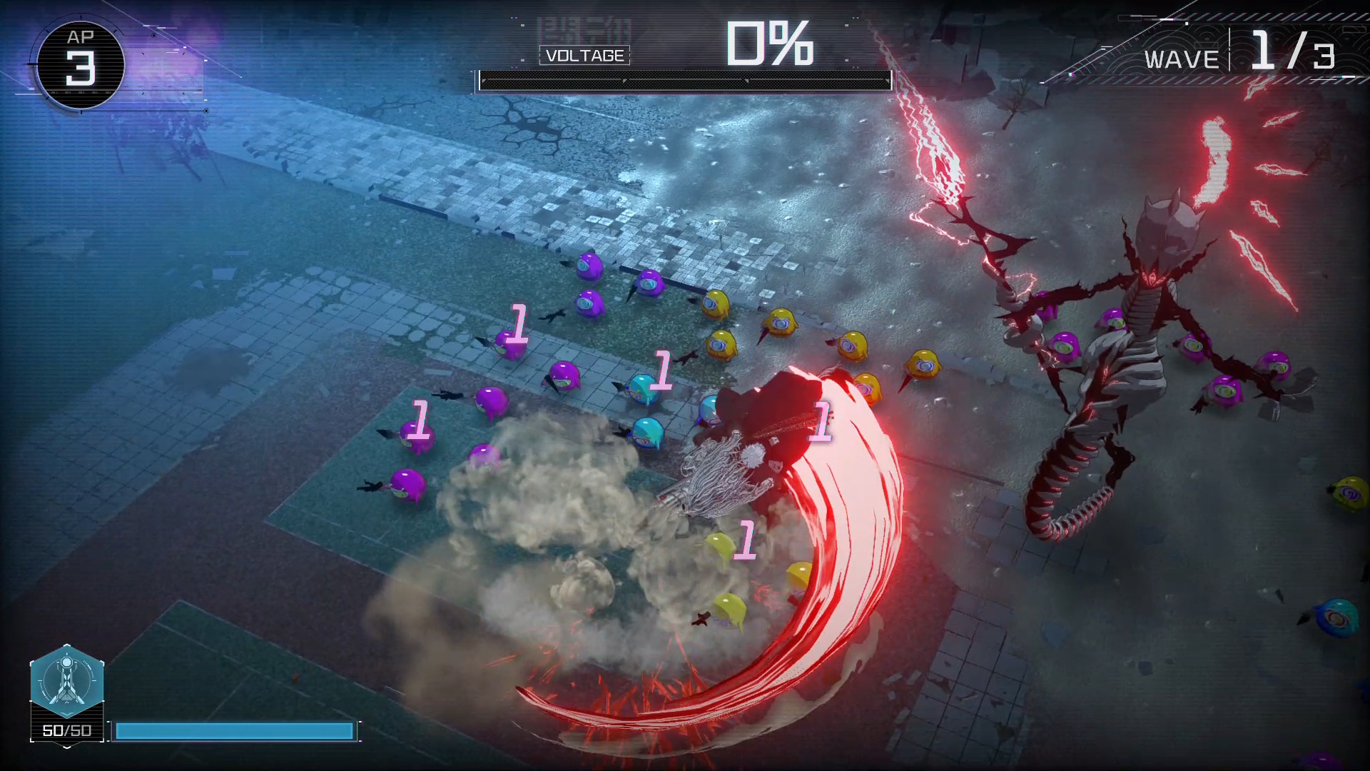 The Hundred Line: Last Defense Academy screenshot of combat with mysterious invaders