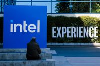 Intel logo outside of a building.