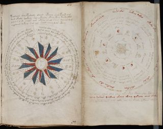 Two pages of the 240-page Voynich manuscript.