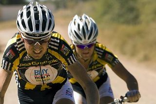 Cape Epic team-mates Christof Sauser and Burry Stander before they pulled out due to Stander's injury