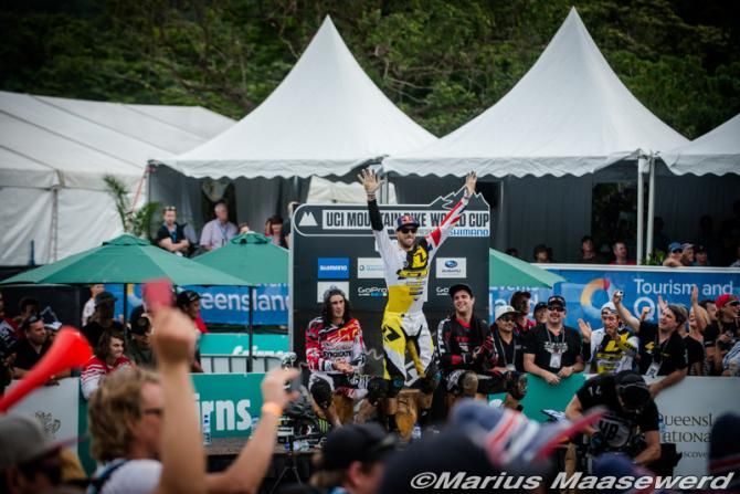 Gee Atherton (GBr) GT Factory Racing celebrates his win