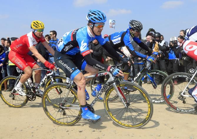 A cut Tyler Farrar (Garmin-Sharp) takes on the cobbles of Paris-Roubaix
