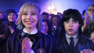 Emma Myers as Enid Sinclair and Jenna Ortega as Wednesday Addams in "Wednesday" season 2 on Netflix