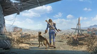Fallout 4's protagonist and her companion Dogmeat venture out into post-apocalyptic Boston