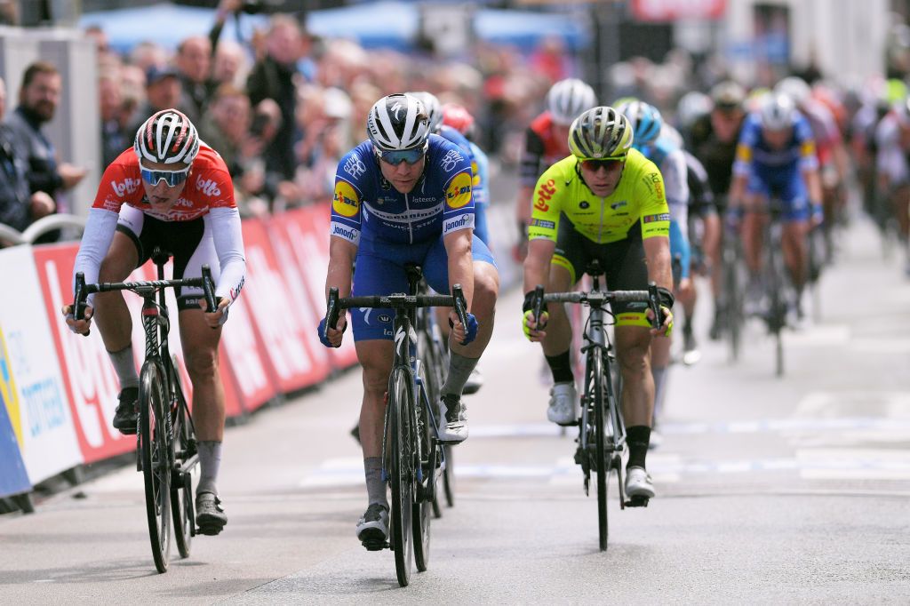 Fabio Jakobsen leads the sprint home