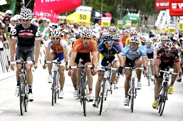Heinrich Haussler (Cervelo TestTeam) begins to celebrate