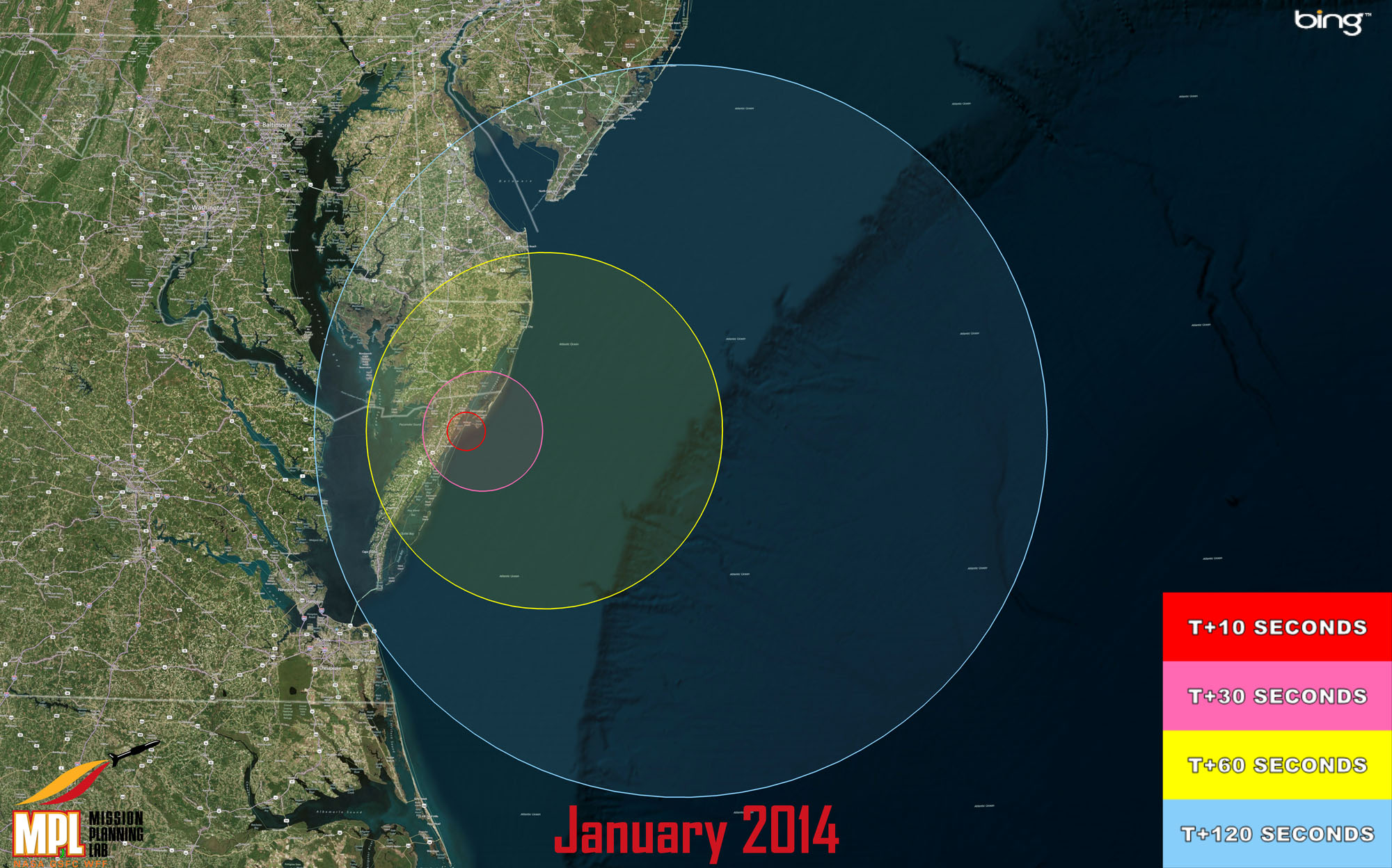 Visibility Map for Wallops Launch, Jan. 14, 2014