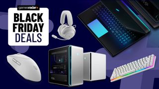 Alienware PCs and gaming laptops with accessories on a dark blue background with Black Friday deals badge