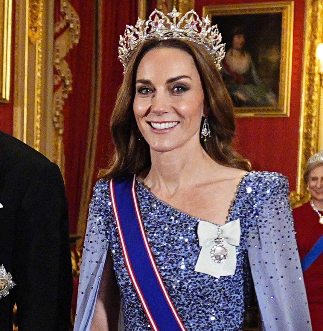 Princess Kate in a blue gown and tiara
