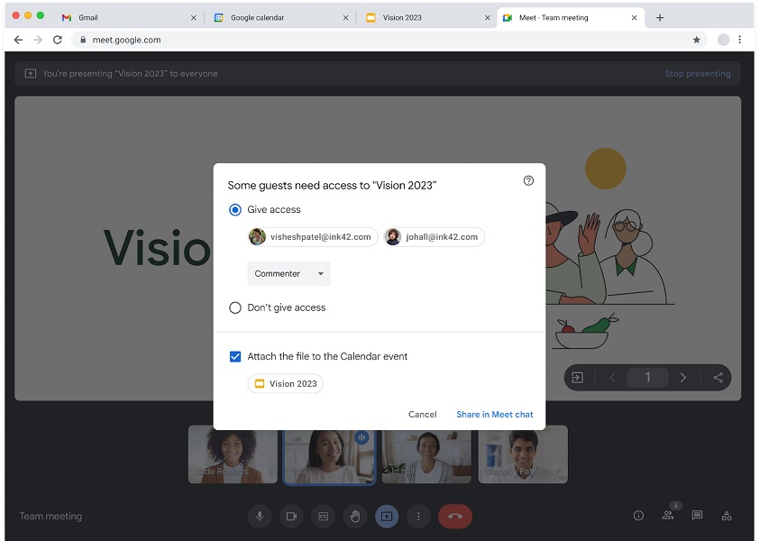 Compartilhamento de arquivos do Google Meet