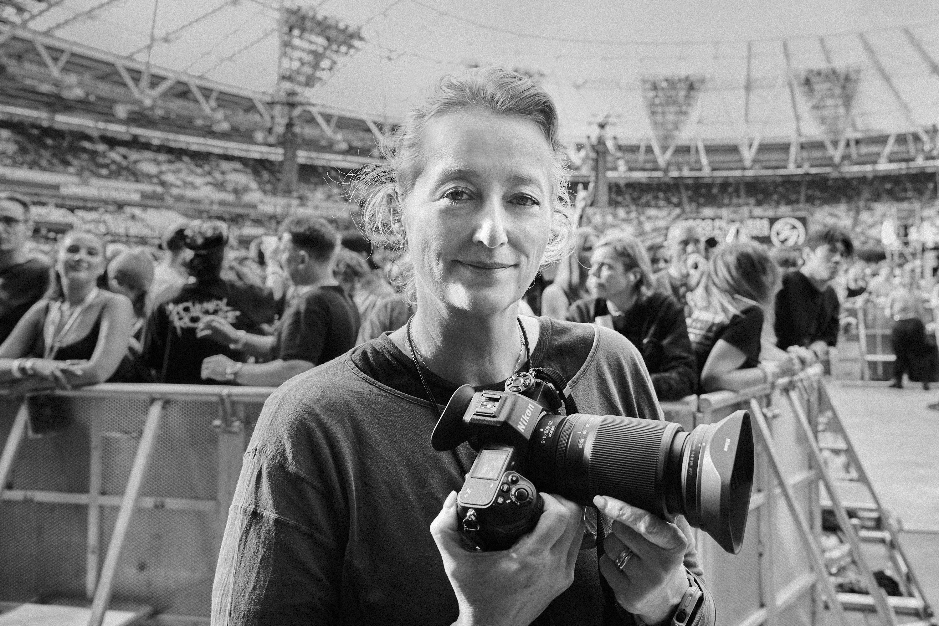 A portrait of Scarlett Page, an acclaimed music photographer.