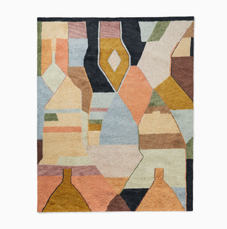 Warm-toned abstract graphic rug.