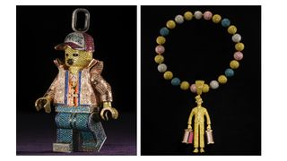 A$AP Rocky jewelled Lego Man pendant; Tyler the Creator jewelled Bellman