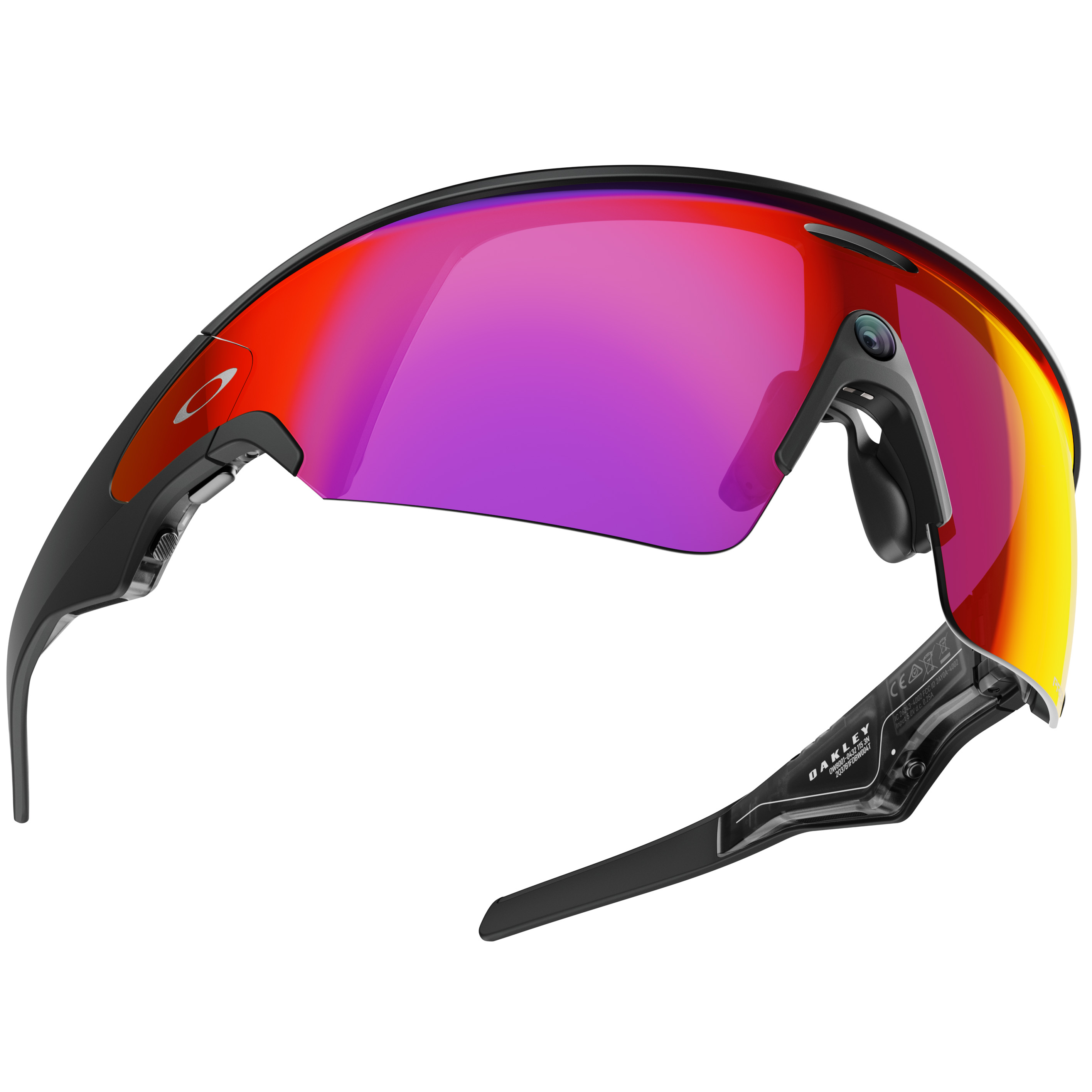 An official product render of Oakley Meta Vanguard smart glasses with black frames and Road PRIZM lenses