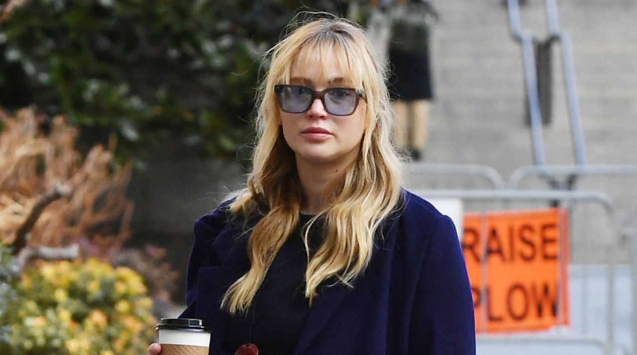 Jennifer Lawrence wears a The Row duffel coat