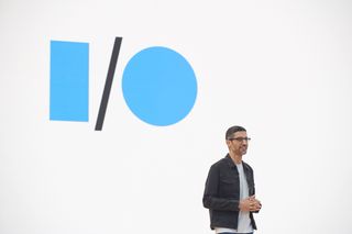 Sundar Pichai on stage at Google I/O 2022